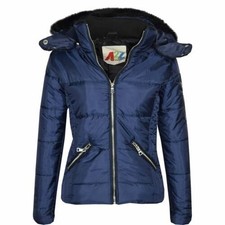 Bambini Trapuntato Navy Piumino Collo IN Finta Pelliccia Cappuccio Giacca per