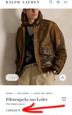 NP ~ 1400 € Polo Ralph Lauren giacca di pelle M (S) giacca bomber giacca da aviatore teak, marrone