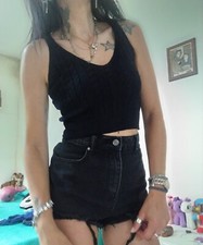 Top Crop Corto Nero Donna Effetto Pullover  Intrecciato S M