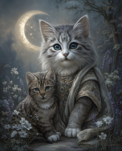 Stampa madre gatto gattino - madre,