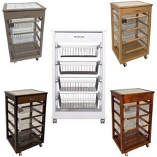 Carrello cucina legno per porta frutta verdura 4cestini cassetto ripiano mattone