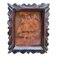 *HH* Antico Quadro Dipinto Santo Angelo Cuzco Tela Religiosa Votiva Devozionale 