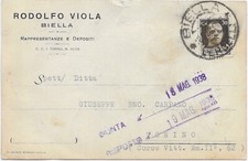 CARTOLINA POSTALE DELLA RODOLFO VIOLA DI BIELLA ALLA CARPANO DI TORINO 1938
