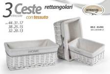 SET 3 CESTE VIMINI CASA BAGNO CUCINA PORTA OGGETTI BIACHE HOME RETTANGOLARI