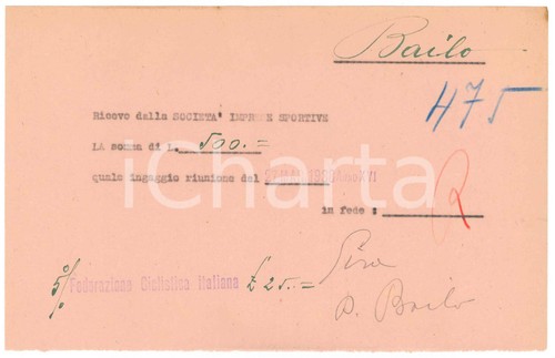 1938 ciclismo milano ricevuta - milano,
