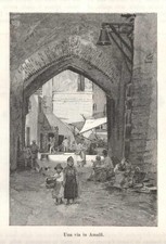 Stampa antica AMALFI scorcio di una via Salerno 1892 Antique print