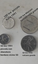 4 monete lire italiane Antiche E  rare La 50 Lire Piccola Presenta Bordo Ruvido 
