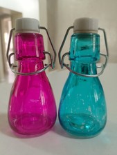 Coppia boccette vetro vuote con tappo ermetico bottigliette fucsia celeste 80 ml