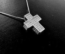 COLLANA CON CROCE SCATOLATA IN ARGENTO 925 DONNA CON ZIRCONI BIANCHI