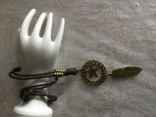 Collana lunga stella piuma penna bronzo corda boho nuova necklace