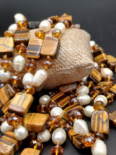 OCCHIO DI TIGRE E PERLE D'ACQUA DOLCE - COLLANA LUNGA ESTIVA