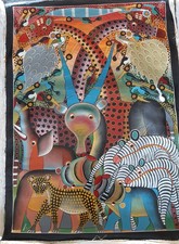 quadro olio su tela Naif Savana  Africa 