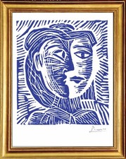 Stampa Pablo Picasso firmata a mano edizione limitata "Donna in cappello" con certificato di autenticità (senza cornice)