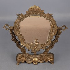 Specchiera Da Tavolo Ottone Basculante Stile Vittoriano Con Rilievi Vintage 1960