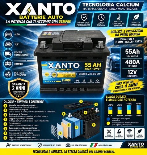 Batteria 55ah 480a 12v calcium - 55ah,