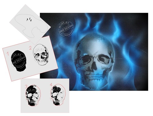 010 skull flame stencil - as-010,