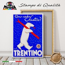 QUADRO VINTAGE DOLOMITI TRENTINO SCI NEVE INVERNO ORSO BIANCO PIPA TELA CANVAS