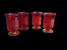 SET 4 VINTAGE LE SMITH VETRO MARGHERITA E BOTTONE CORDIALE/SUCCO VETRO AMBERINA