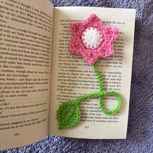 Crocheted bookmark pink flower - crocheted,