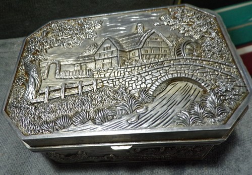 Silver tone metal engraved - silver,