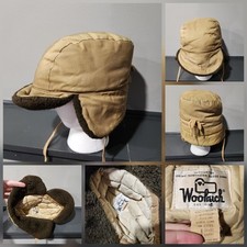 Cappello vintage Woolrich isolato Prime Northern piumino d'oca cacciatori foderato in pelliccia L Large