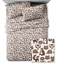 PILLOWFORT Set Lenzuola Animali della Foresta Microfibra Marrone 3 Pezzi Doppio Gufo Orso Volpe