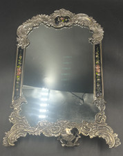 Specchio da tavolo bronzo argentato fiori smalto a mano st settecentesco