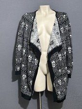 Black & White Skull Fair Isle Flyaway Cardigan Sz Large Goth, Witch, Fairycore