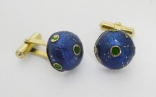 COPPIA GEMELLI CHRISTIAN DIOR GOLD PLATE CON SMALTO BLU FIRMATI