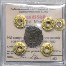 Regno di Sicilia Brindisi Re Manfredi Denaro monete italiane medievali sigillata