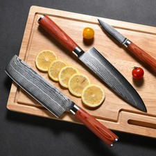 1 Pezzo Damasco Pratico Coltello da Paring/Affettatrice/Chef, Manico Rosso Leggero