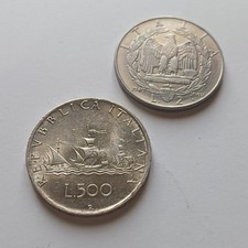 Moneta In Argento 500 Lire Caravelle 1960 Ag 835 G 11 + 2 Lire 1940 Lotto 1715