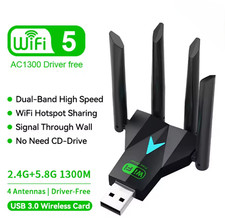 Chiavetta Wi-Fi Dual Band AC 1300Mbps 2.4GHz/5GHz WIFI USB Dongle USB 3.0 4 antenne