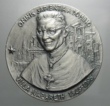 MEDAGLIA CARDINALE TARDINI FONDATORE DI VILLA NAZARETH 1996 IN BRONZO ARGENTATO