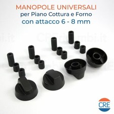 Kit 4 Manopole Universali Nere Passo Innesto 6-8 mm Forno Piano Cottura