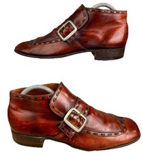 Stivaletto Barker singolo cinturino monaco pelle marrone taglia 8E anni 60/70 look Inghilterra