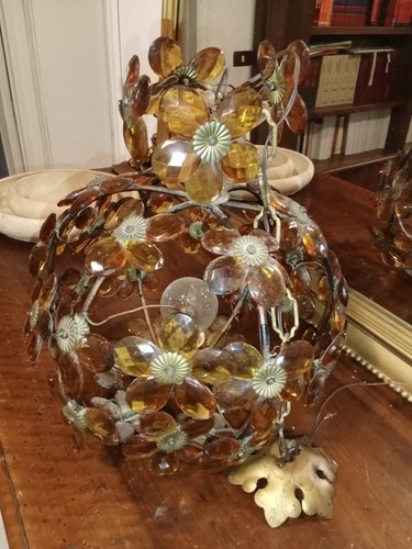 Lampadario fiori ambra stile - a,