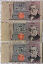 N.3 1000 Lire Giuseppe Verdi numero di serie consecutivo FDS