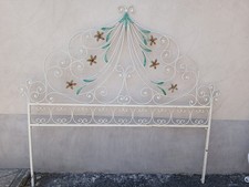 TESTATA LETTO FERRO BATTUTO RICCIOLI E FIORI BIANCO - MATRIMONIALE - 1940 EMILIA