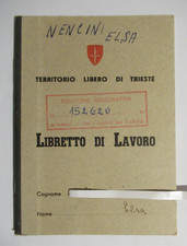 LIBRETTO DI LAVORO - T.L.T. - TERRITORIO LIBERO DI TRIESTE - anno 1952