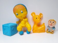 LOTTO 4 PUPAZZI IN GOMMA LEDRA E GENERICI CON FISCHIETTI ORIGINALI ANNI 70