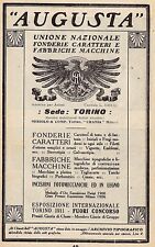 PUBBLICITA' 1912 AUGUSTA TORINO FONDERIA CARATTERI MACCHINE INCISIONI TIPOGRAFIA