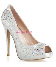 Sexy DECOLTE' spuntate STRASS n. 37 tacco 13 ARGENTO plateau scarpe GLAMOUR