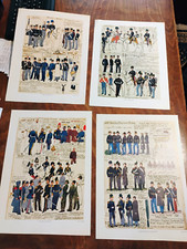 4 vecchia stampa DIVISA UNIFORME ARMI VARIE MODENA TOSCANA SICILIA ECC.