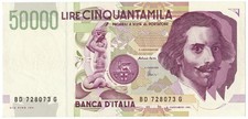 50000 LIRE GIAN LORENZO BERNINI II TIPO LETTERA D 20/02/1997 SPL/SPL+