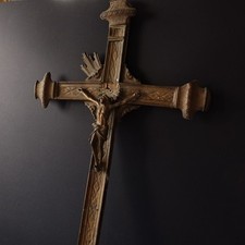 Crocifisso del 1800 ( grande ) su legno , con argentatura, bronzo/ottone. 