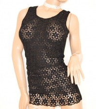 Canotta lunga donna nera fiori