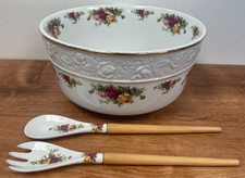 Royal Albert Old Country Roses grande insalatiera e cucchiaio e forchetta da lancio