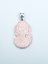 CIONDOLO IN ARGENTO 925% CON CAMMEO ROSA, DONNA RODIATO IN ORO BIANCO 18KT