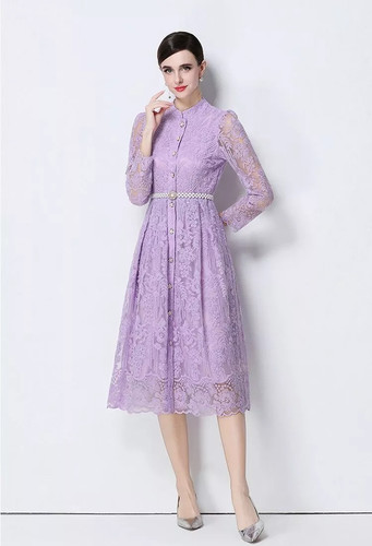 Abito midi pizzo lilla - midi,